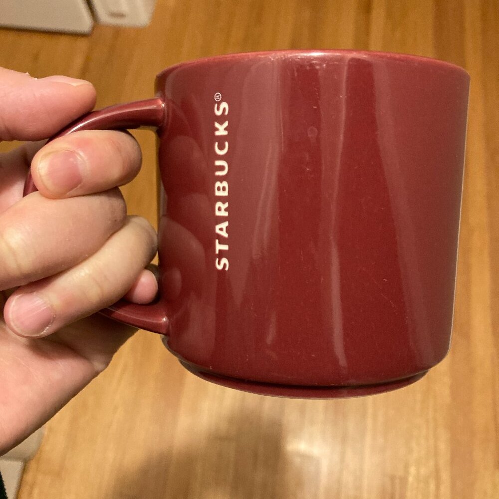Starbucks Burgundy Maroon Stackable Embossed Etched Logo Mug,14 oz